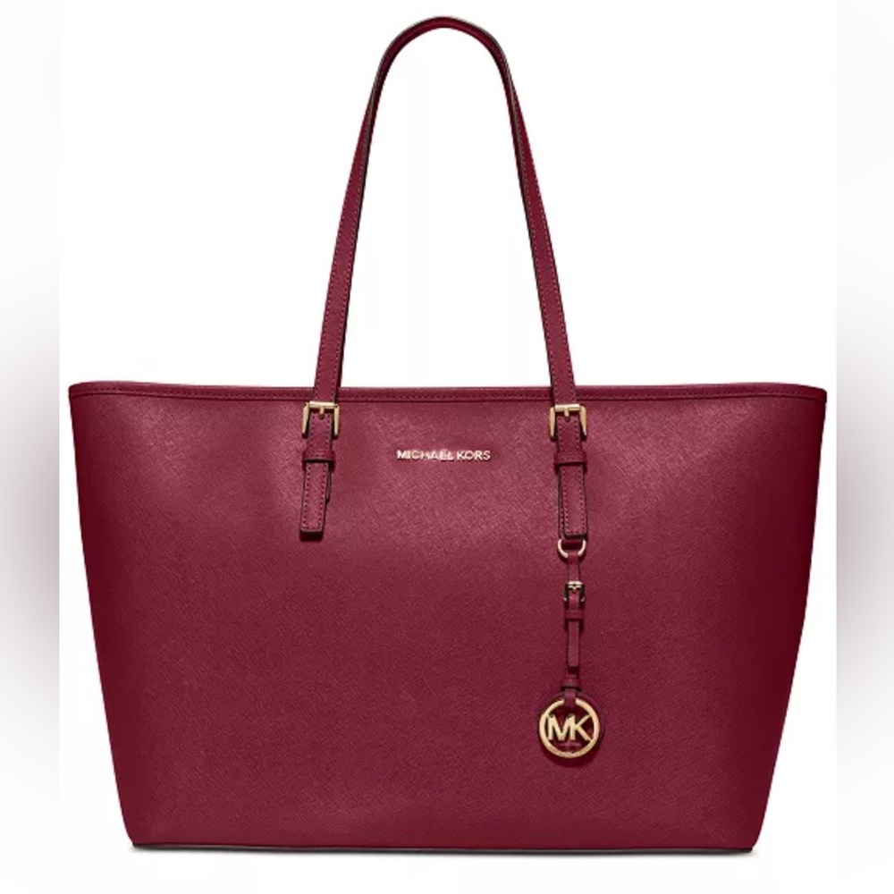 Michael Kors Burgundy Saffiano Leather Tote with Gold Hardware